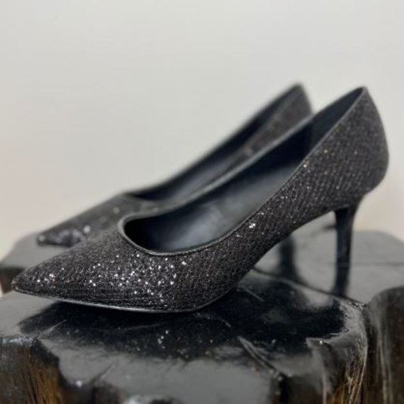 Le Chateau Womens Glitter Kitten Heel Pump Pointed Toe Size 7US Black - Picture 4 of 4